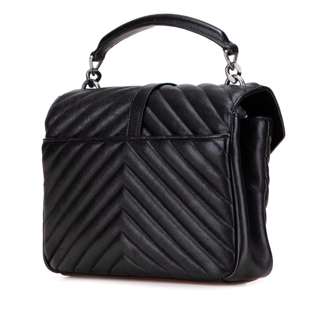 Saint Laurent Medium Quilted Chevron Sheepskin College Satchel - 2