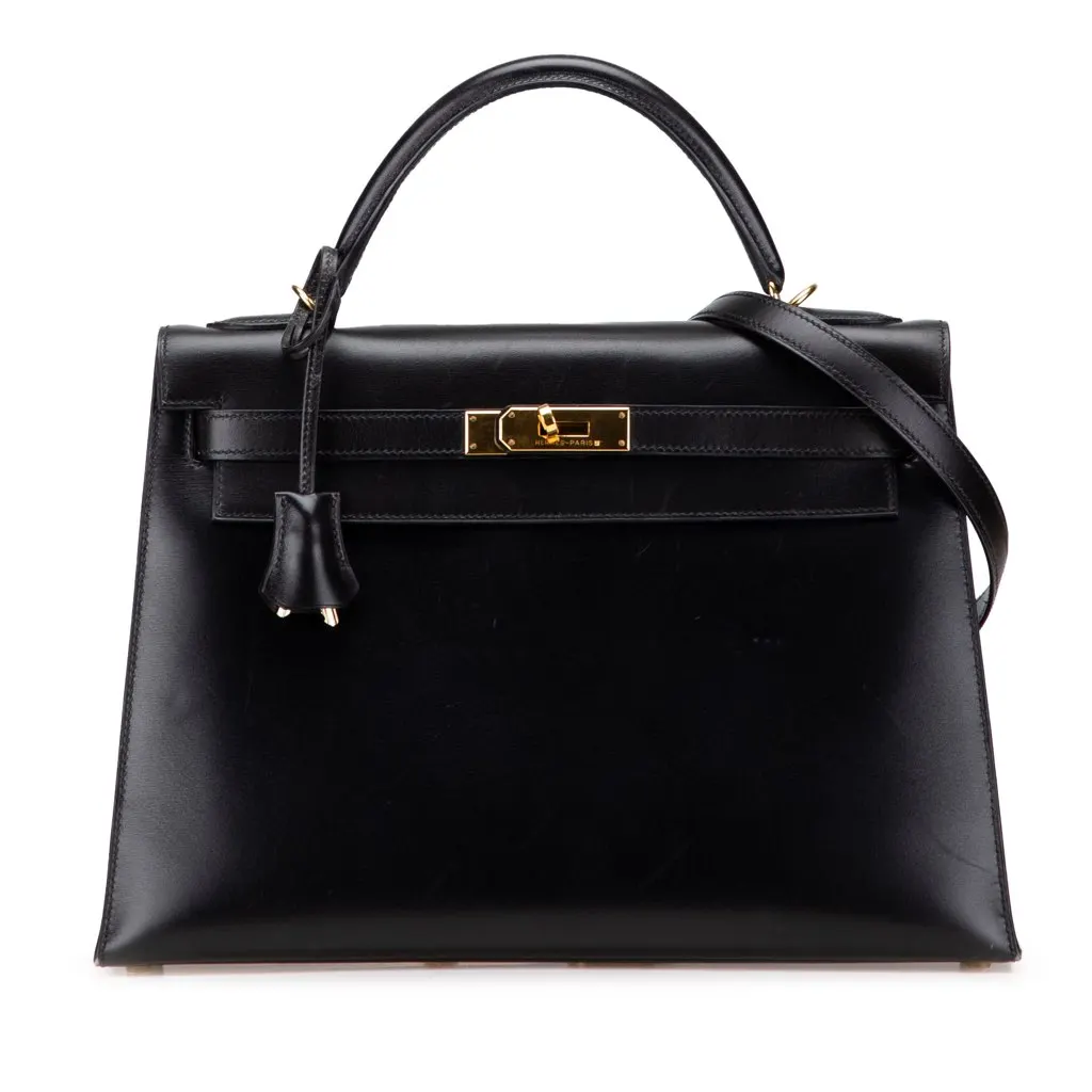 Hermès Box Calf Kelly II Sellier 32 Black Leather Good - Front View
