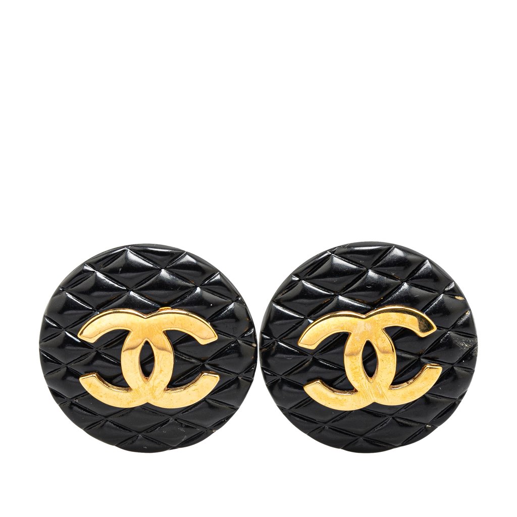 Chanel Resin Quilted CC Button Clip On Earrings