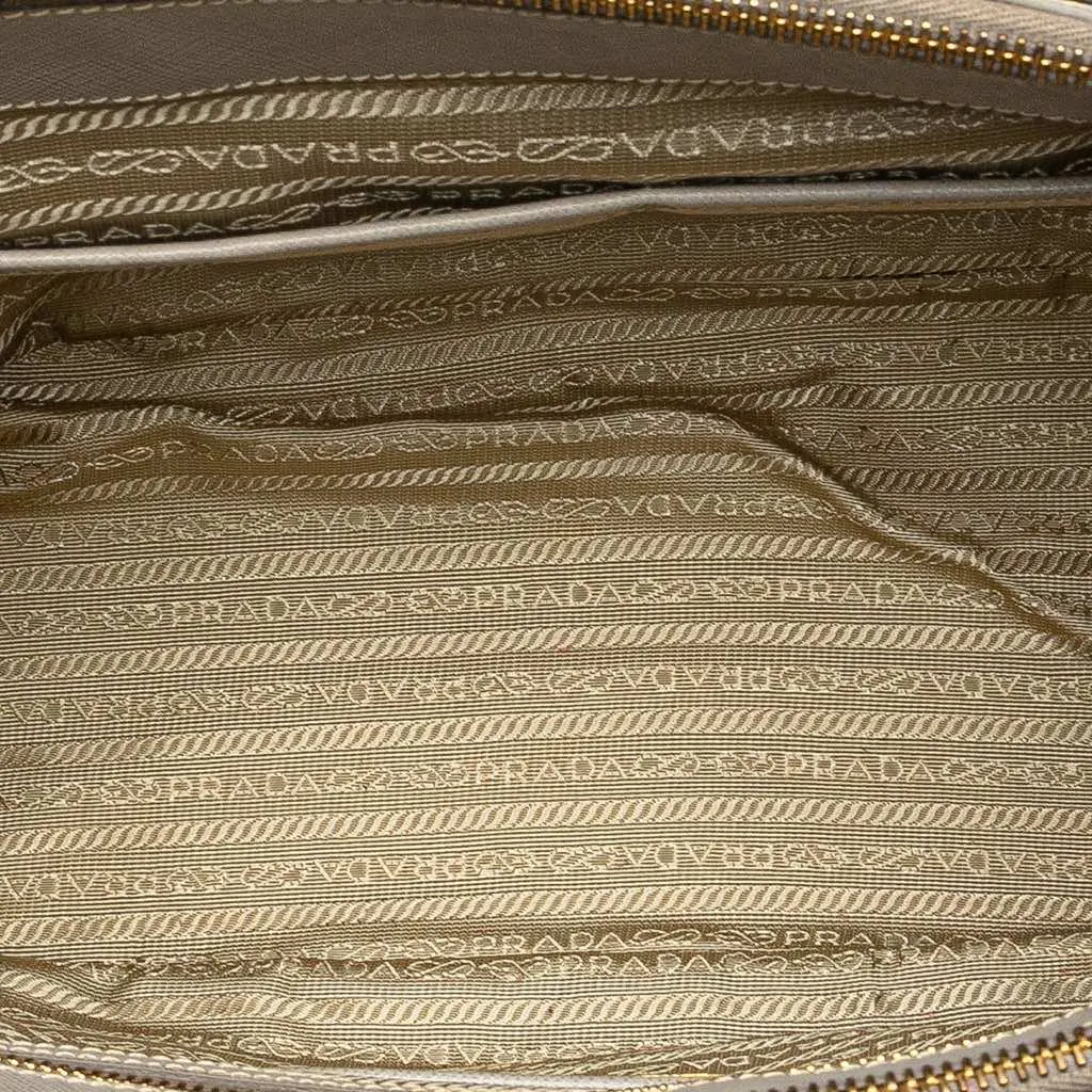 Prada Medium Saffiano Lux Galleria Double Zip Satchel Grey Leather Good - Model View