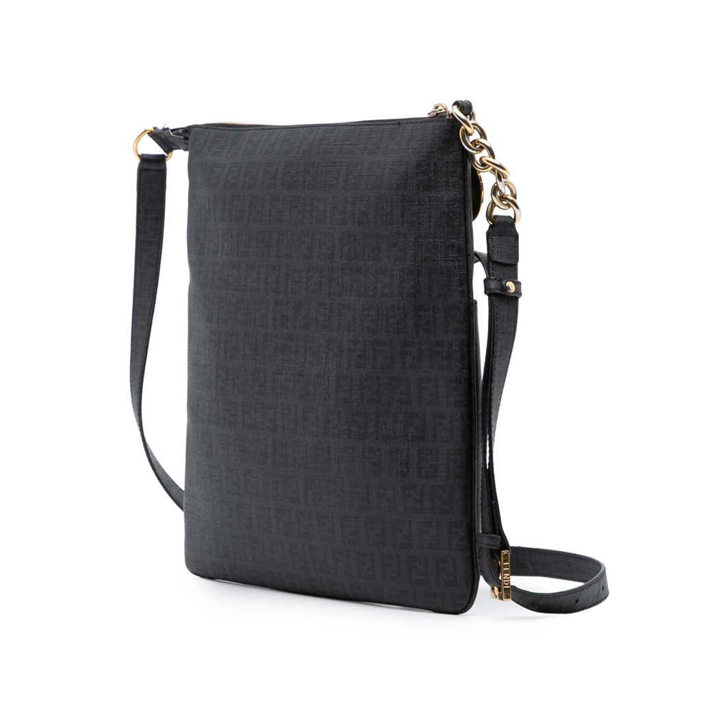 Fendi Zucchino Coated Canvas Charm Zip Crossbody - Back view