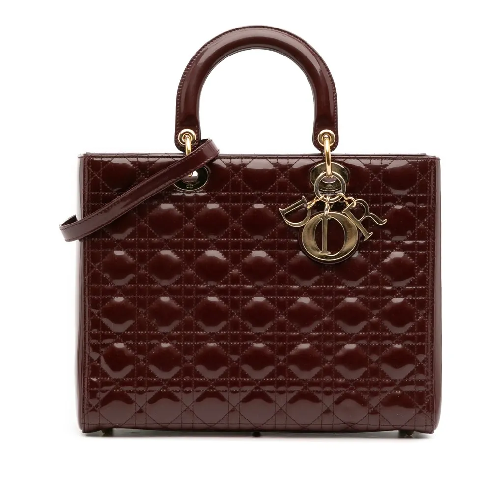 Dior Large Patent Cannage Lady Dior Red Leather Good - Front View