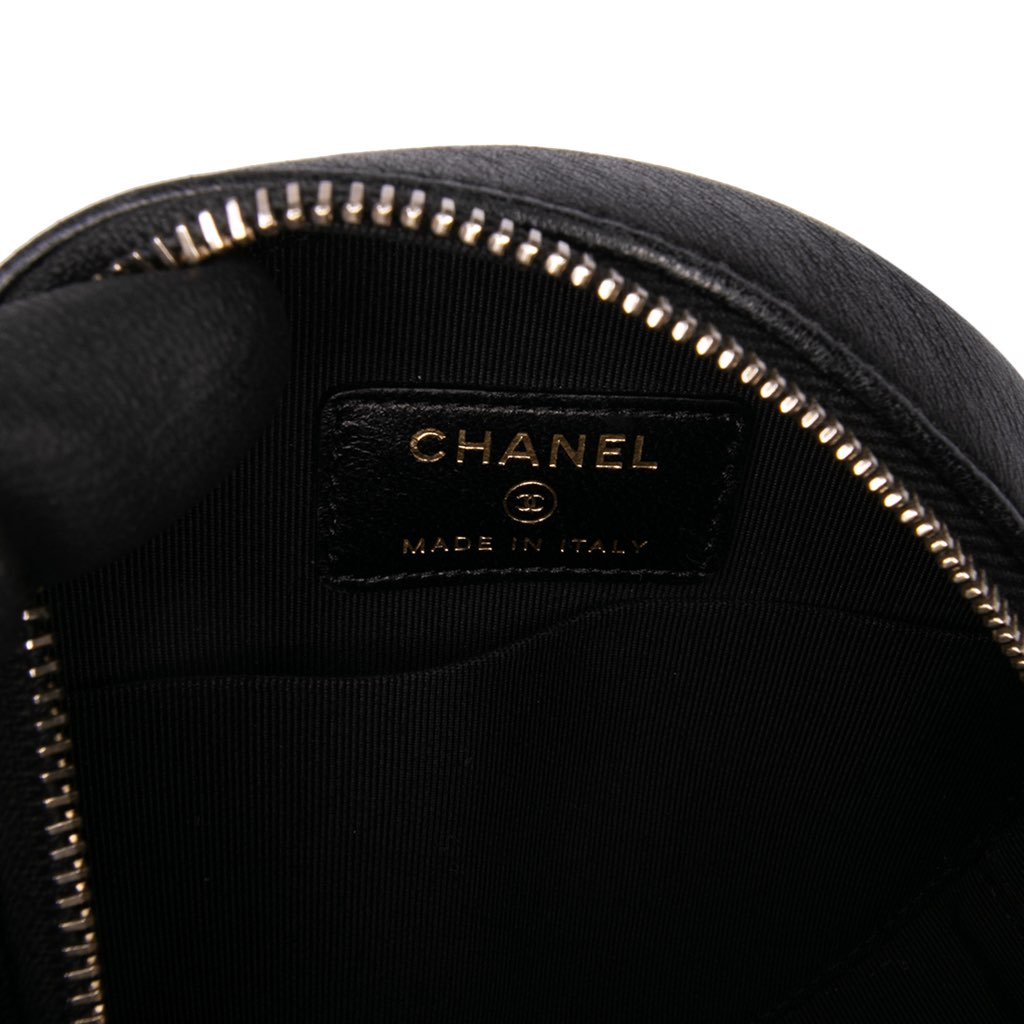 Chanel Quilted Lambskin Egyptian Amulet Charms Round Clutch with Chain - Side view