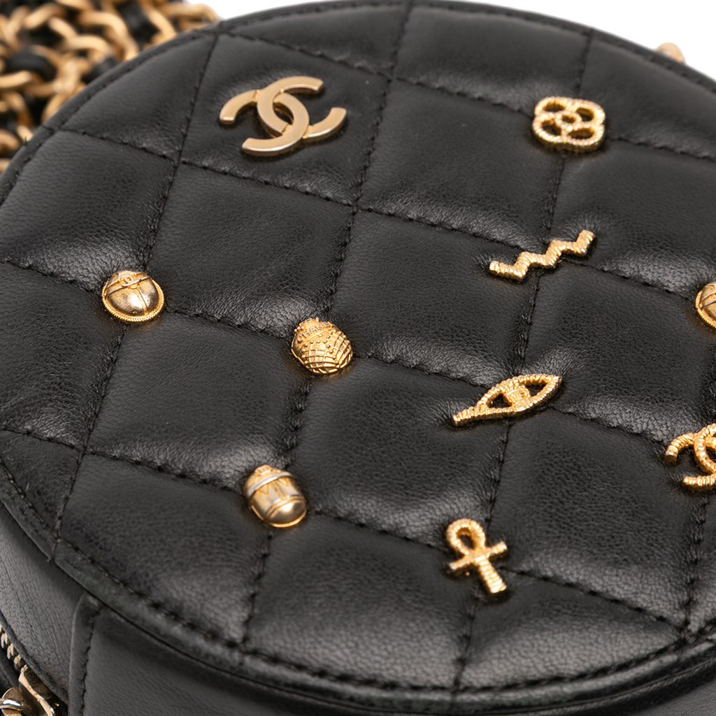 Chanel Quilted Lambskin Egyptian Amulet Charms Round Clutch with Chain - Detail 2