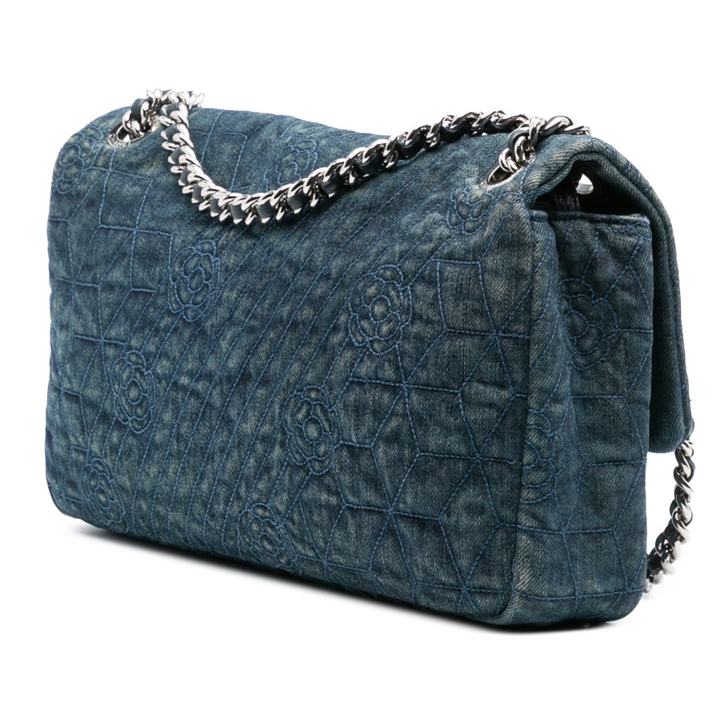 Chanel Large Embroidered Denim Camellia Flap - 2