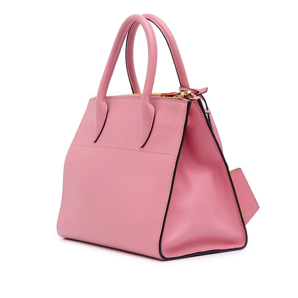 Prada City Calf Trimmed Saffiano Greche Paradigme Bag Pink Leather Good - Back View