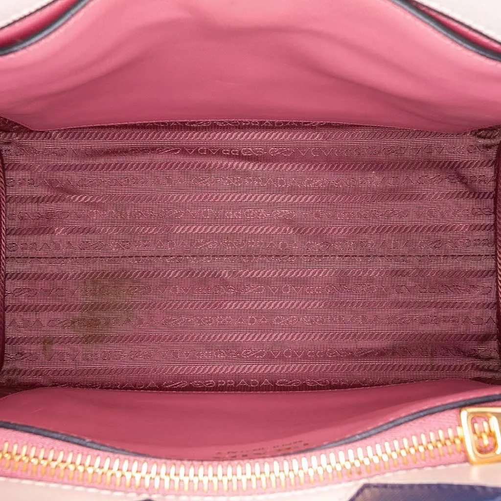 Prada City Calf Trimmed Saffiano Greche Paradigme Bag Pink Leather Good - Model View