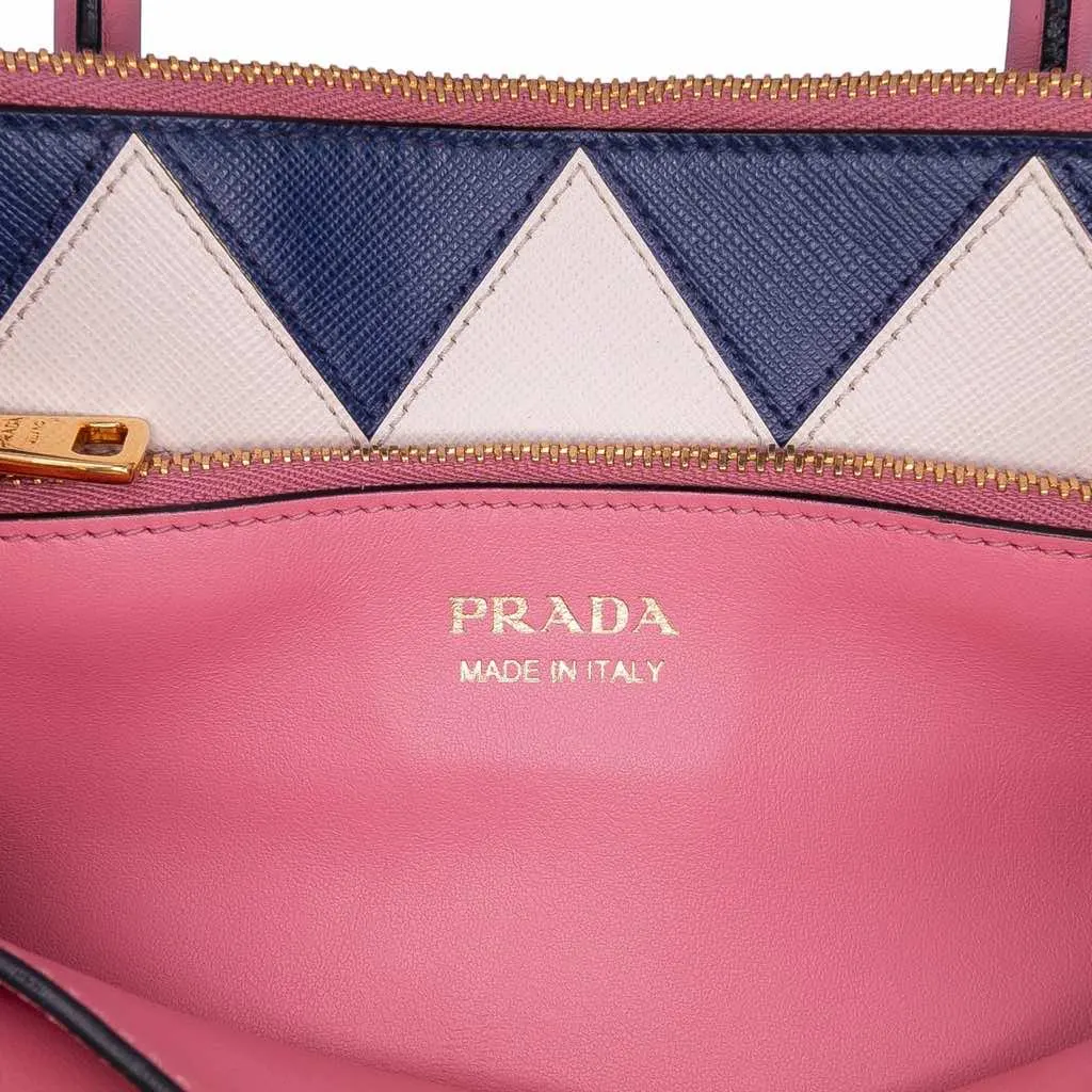 Prada City Calf Trimmed Saffiano Greche Paradigme Bag Pink Leather Good - Box View