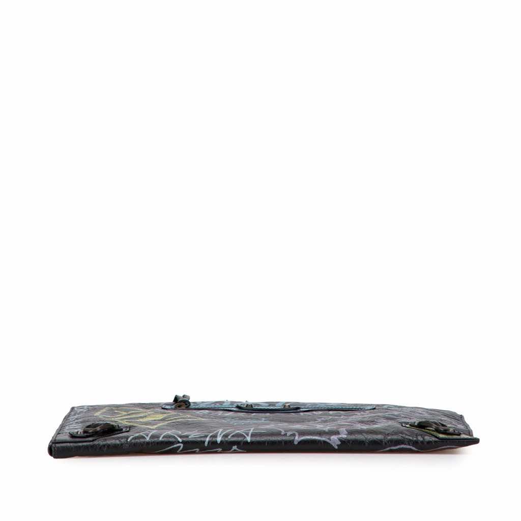 Balenciaga Lambskin Motocross Classic Graffiti Zip Around Flat Clutch - 3