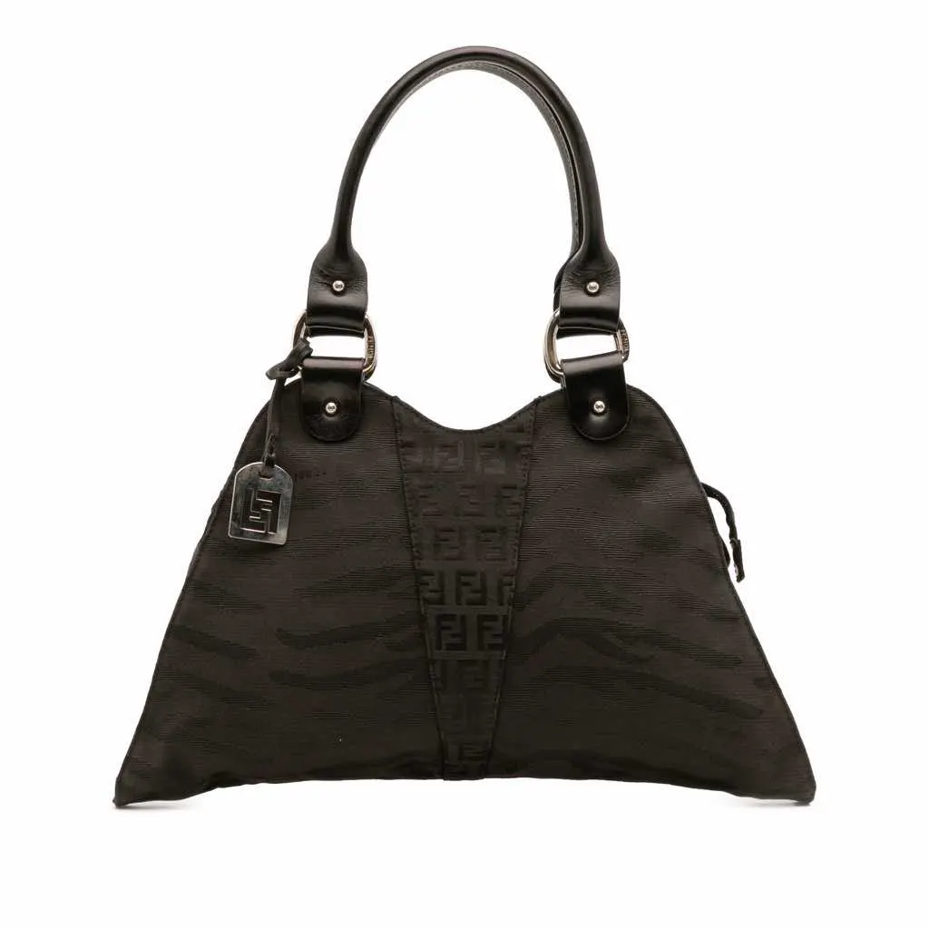 Fendi Zucchino Zebra Print Canvas Diavolo Trapezio Handbag Black Canvas Fair - Front View