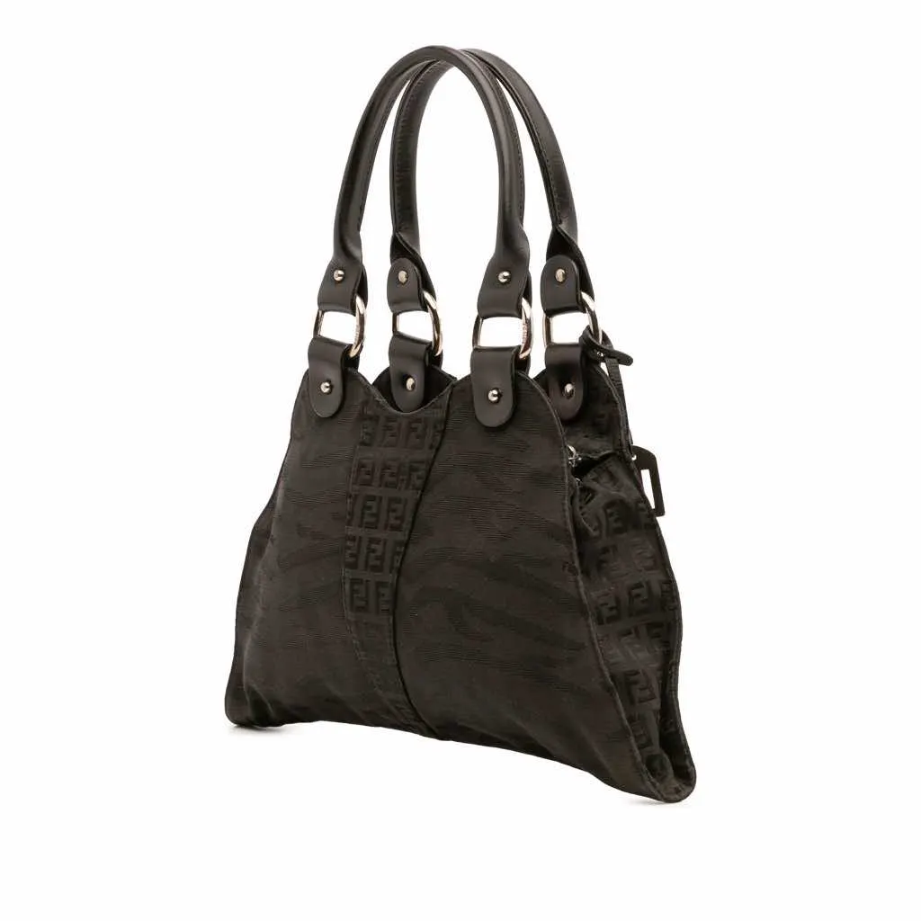 Fendi Zucchino Zebra Print Canvas Diavolo Trapezio Handbag Black Canvas Fair - Back View