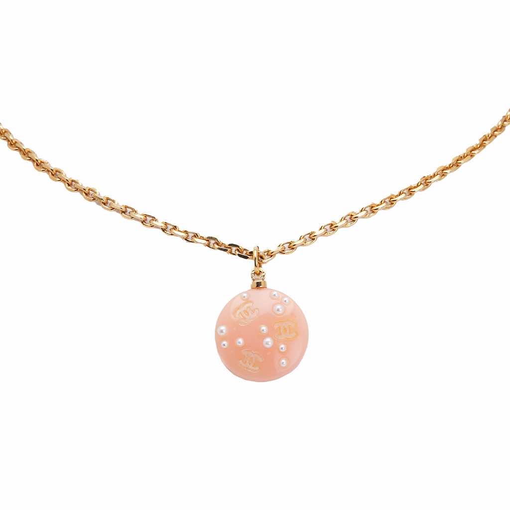 Chanel Resin CC Faux Pearl Pendant Necklace