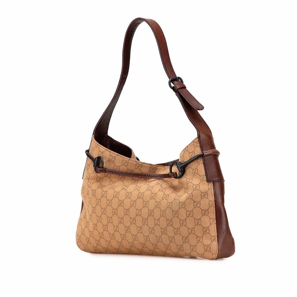 Gucci GG Denim Horsebit Shoulder Bag Brown Denim Good - Back View