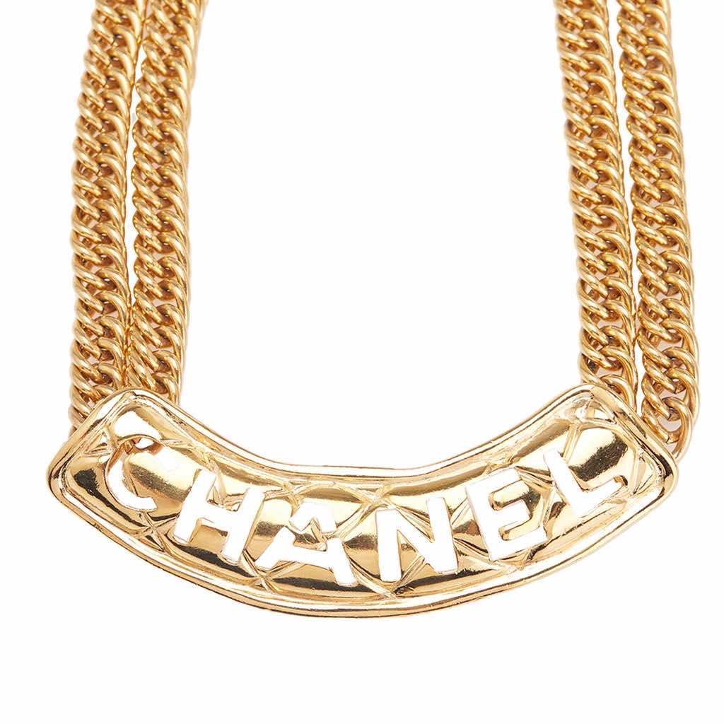 Chanel Gold Plated Quilted Cut Out Logo Double Chain Necklace - 3