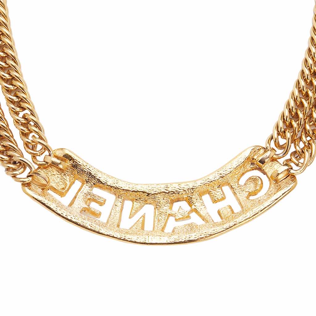Chanel Gold Plated Quilted Cut Out Logo Double Chain Necklace - 4