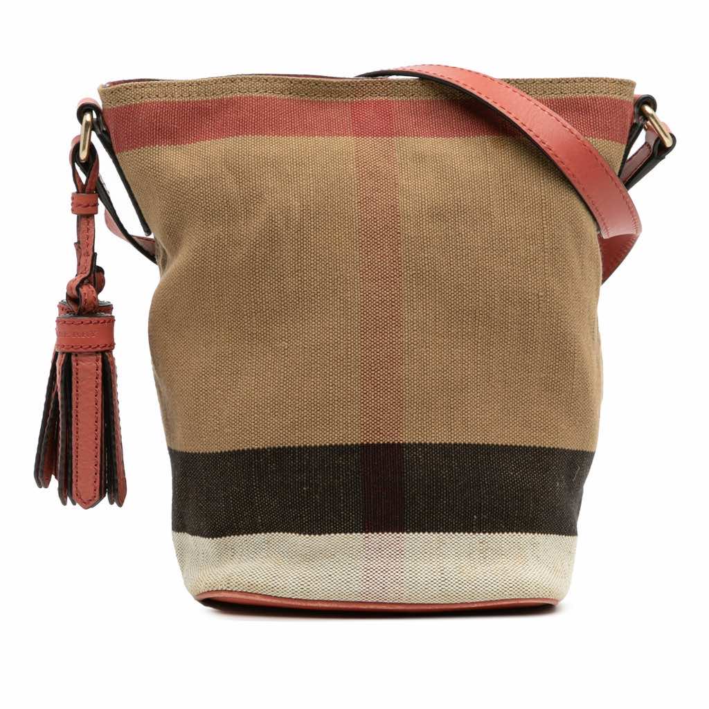 Burberry Mini Mega Check Canvas Ashby Tassel Bucket Bag