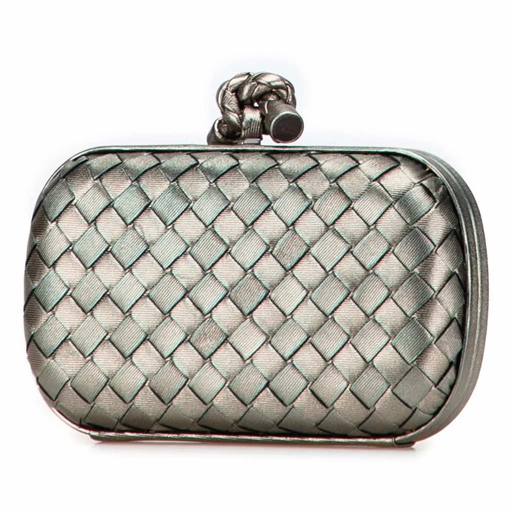 Bottega Veneta Nappa Intrecciato Flower Knot Clutch Silver Leather Good - Back View