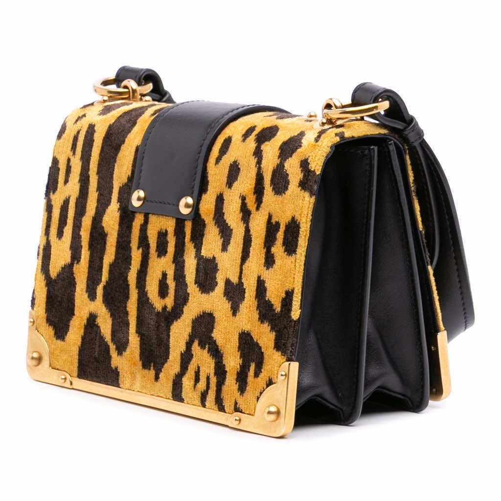 Prada City Calf Trimmed Velvet Leopard Print Cahier Crossbody - 2