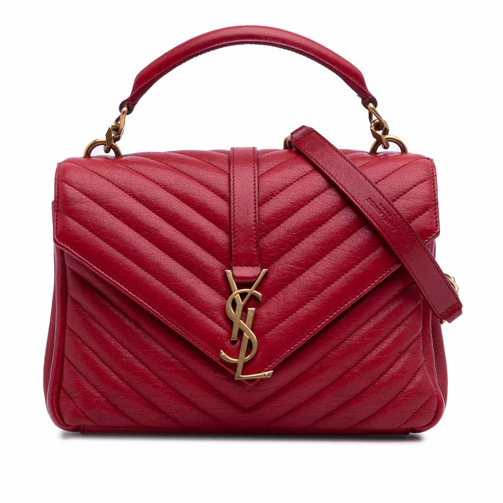 Saint Laurent Medium Quilted Chevron Sheepskin College Satchel