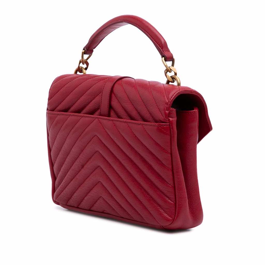 Saint Laurent Medium Quilted Chevron Sheepskin College Satchel - 2