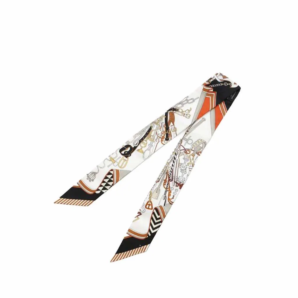 Hermès Bouquets Sellier Silk Twilly Scarf White Silk Very good - Inside View