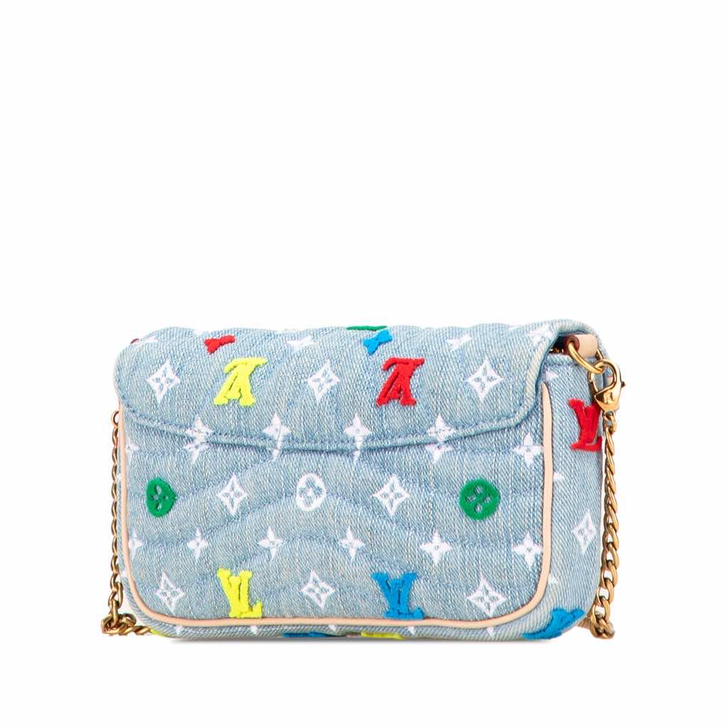 Louis Vuitton Embroidered Monogram Denim New Wave Chain Pochette - Back view