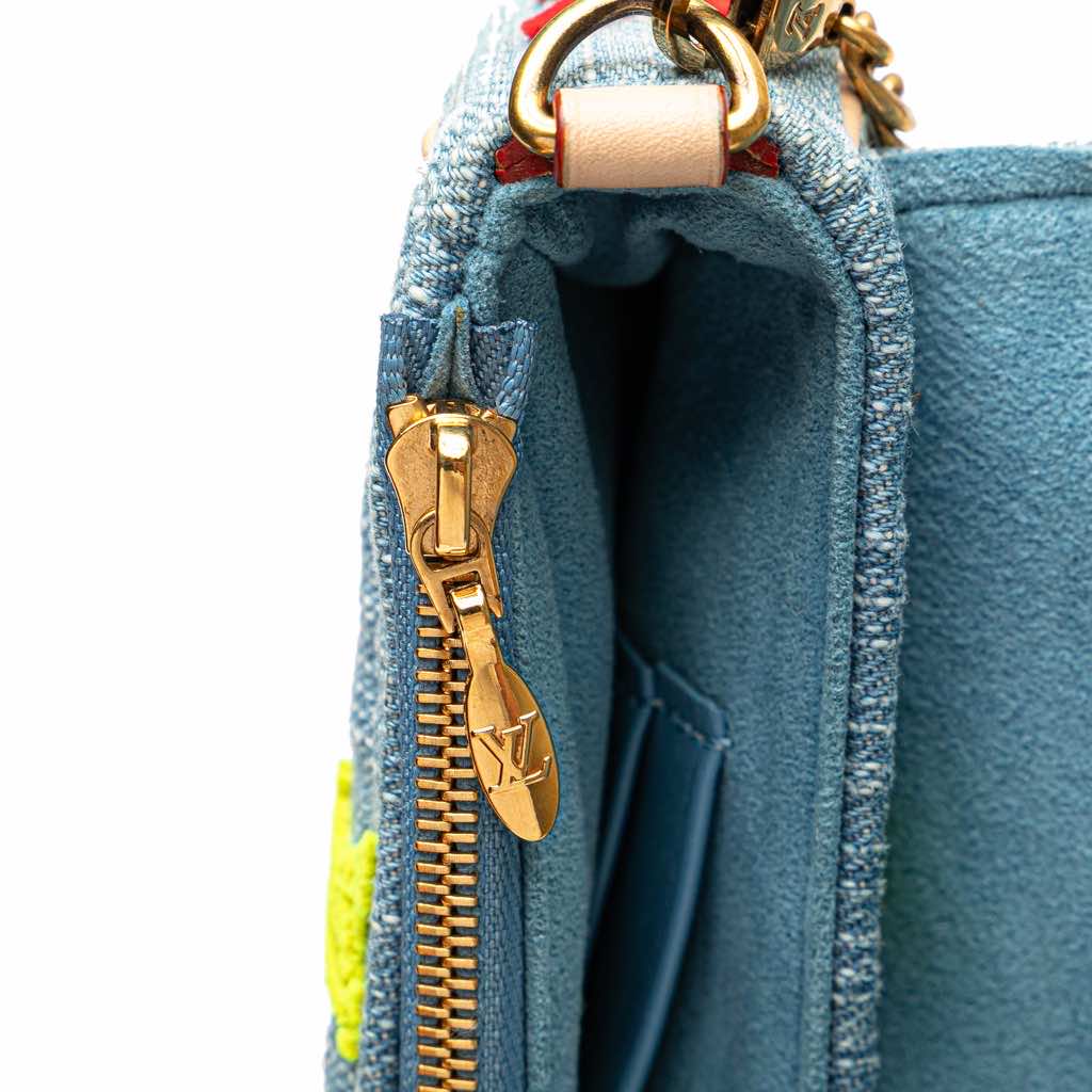 Louis Vuitton Embroidered Monogram Denim New Wave Chain Pochette - Detail 2