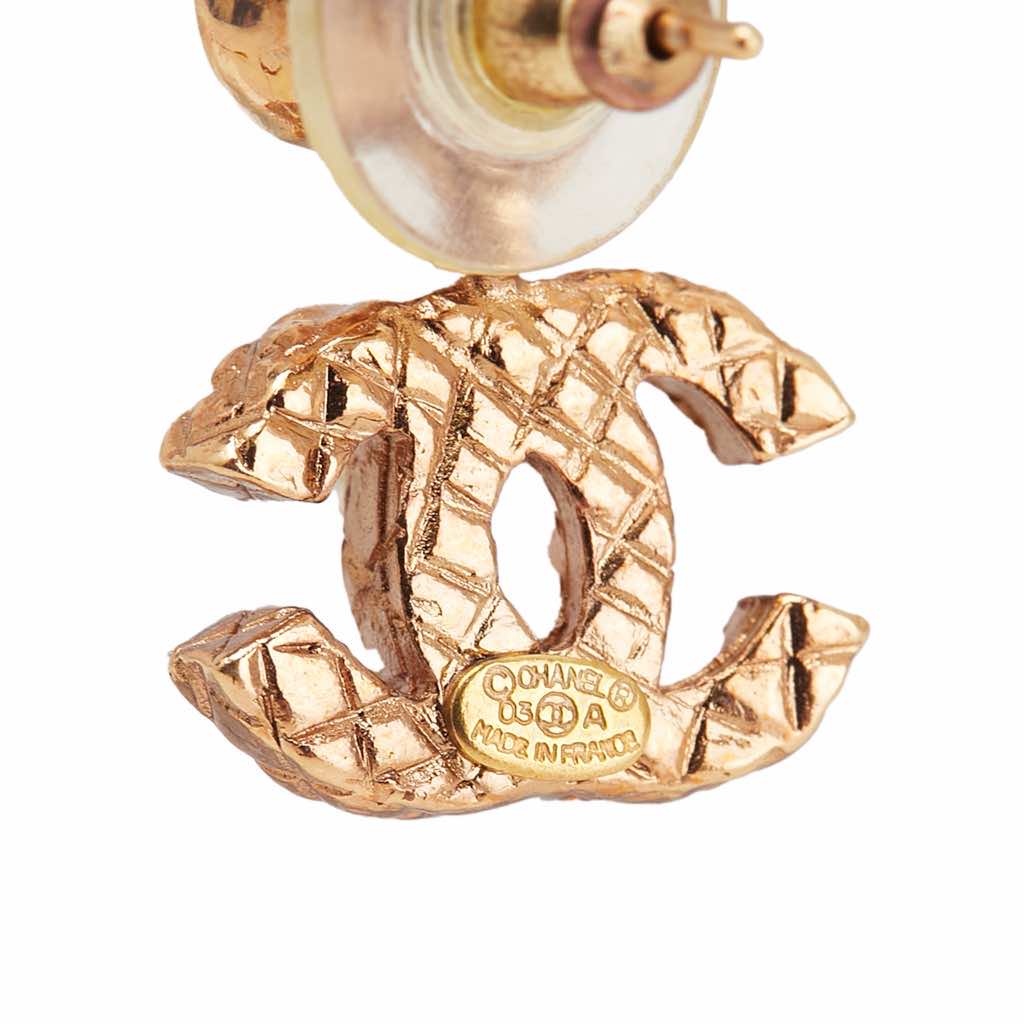 Chanel CC Gold Plated Faux Pearl Drop Push Back Earrings - 3