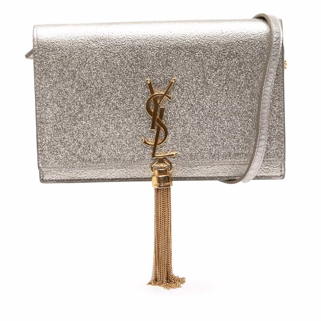 Saint Laurent Metallic Calfskin Monogram Kate Tassel Wallet on Chain