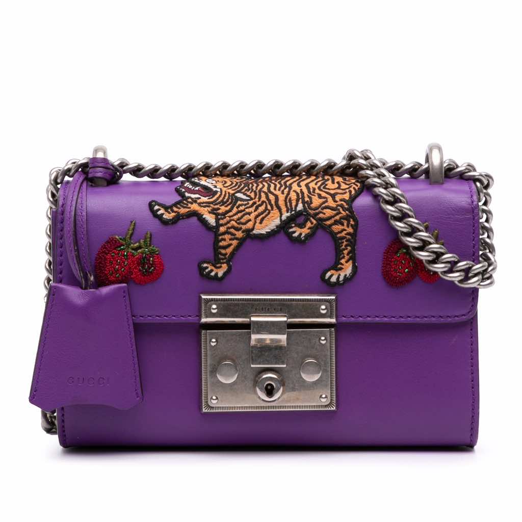 Gucci Small Embroidered Calfskin Tiger Strawberry Padlock Crossbody