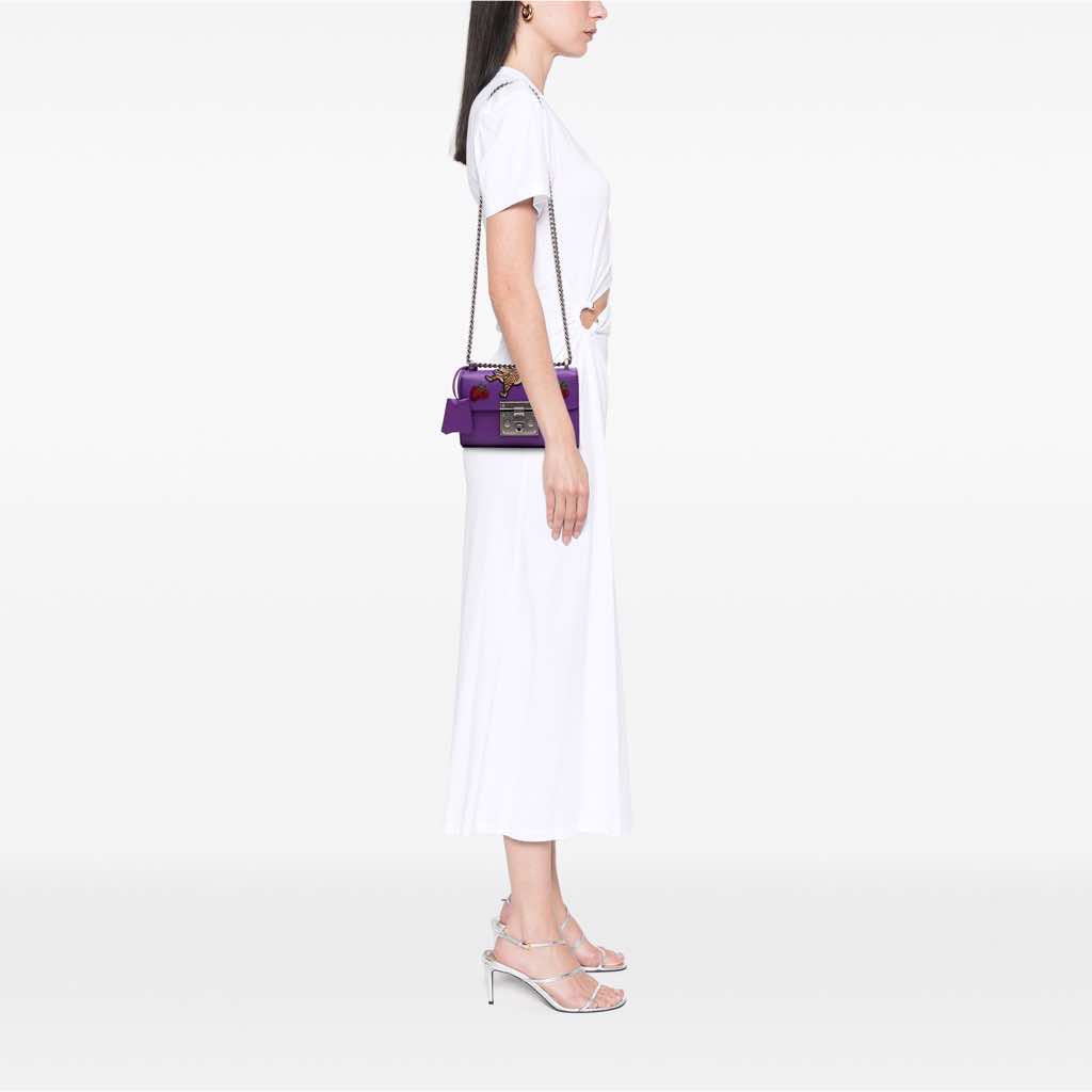 Gucci Small Embroidered Calfskin Tiger Strawberry Padlock Crossbody - Image 13