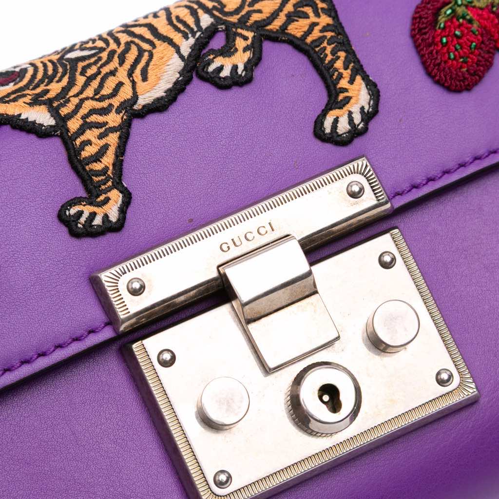 Gucci Small Embroidered Calfskin Tiger Strawberry Padlock Crossbody - Detail 2