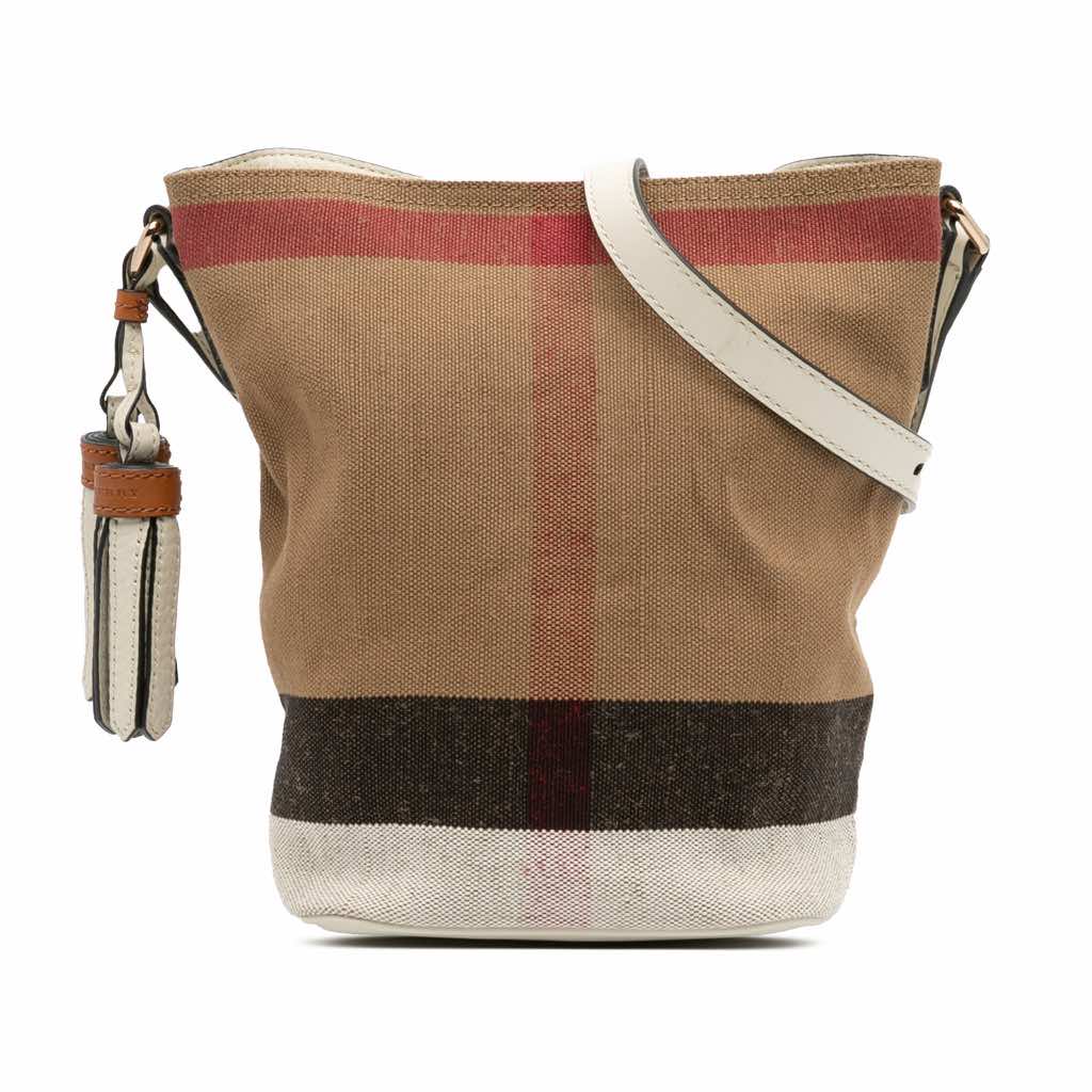 Burberry Mini Mega Check Canvas Ashby Tassel Bucket Bag