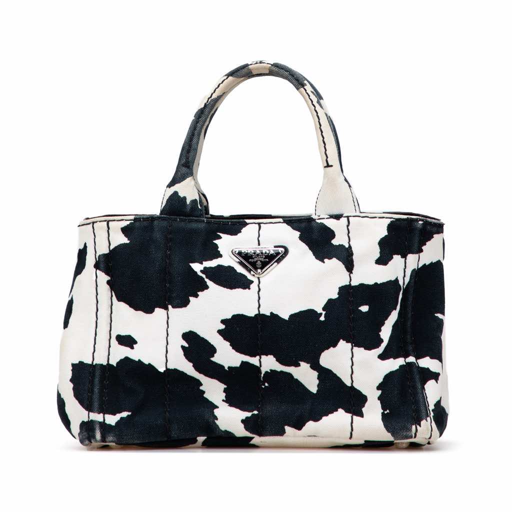 Prada Small Canvas Canapa Cow Print Satchel