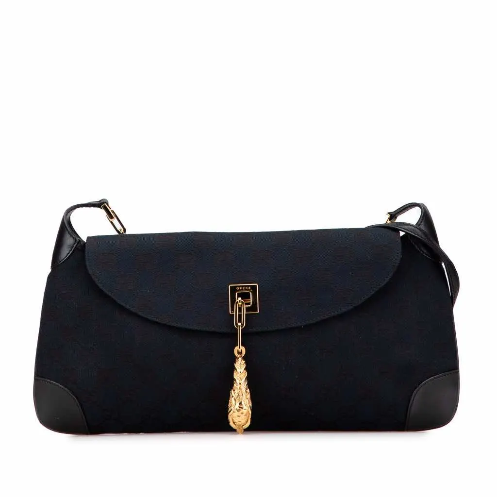 Gucci GG Canvas Tiger Charm Crossbody Blue Canvas Good - Front View