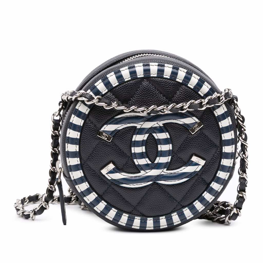 Chanel Caviar Striped CC Filigree Round Crossbody