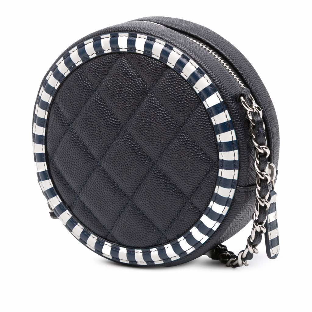 Chanel Caviar Striped CC Filigree Round Crossbody - Back view