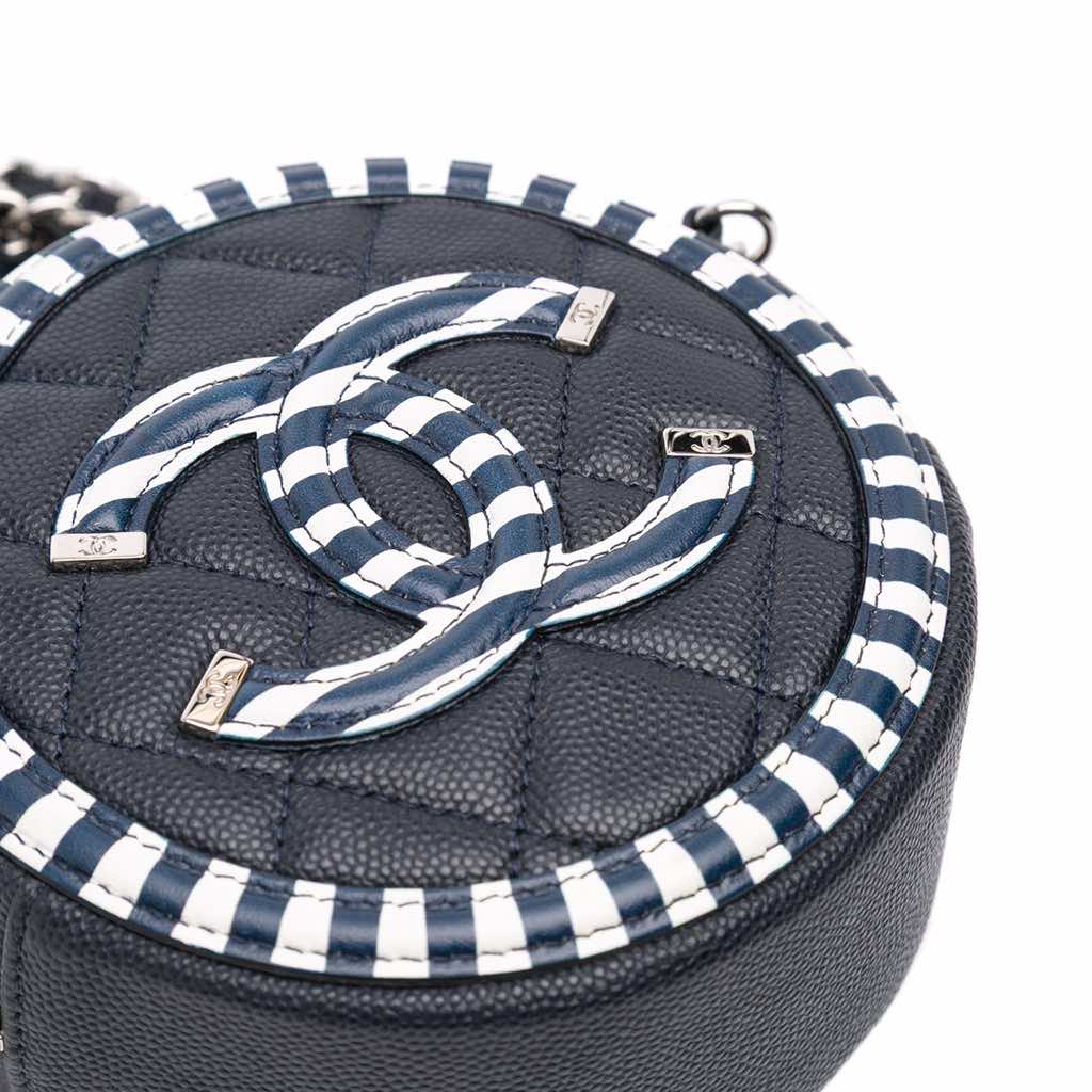 Chanel Caviar Striped CC Filigree Round Crossbody - Image 10