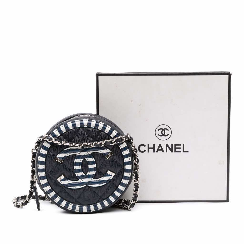 Chanel Caviar Striped CC Filigree Round Crossbody - Image 12