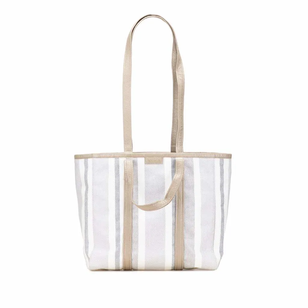 Balenciaga Medium Woven Calfskin Barbes East West Shopper Bag Grey Leather Good - Front View