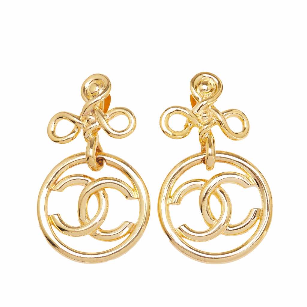 Chanel Gold Plated CC Drop Clip On Earrings