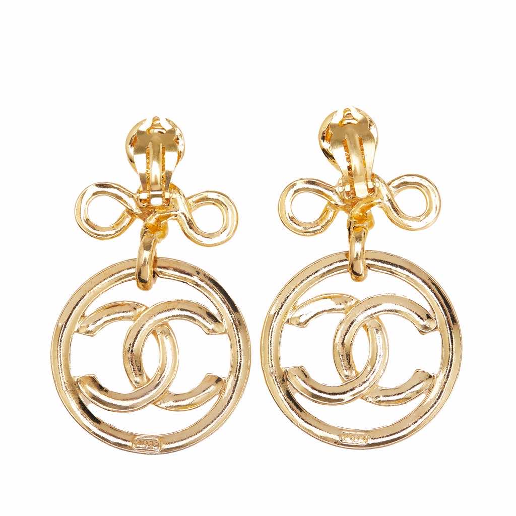 Chanel Gold Plated CC Drop Clip On Earrings - Back view