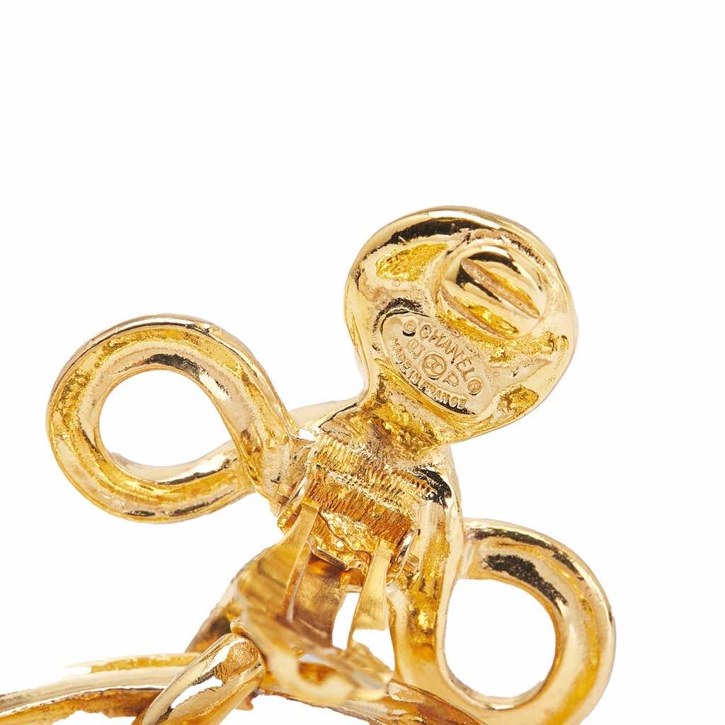 Chanel Gold Plated CC Drop Clip On Earrings - 4