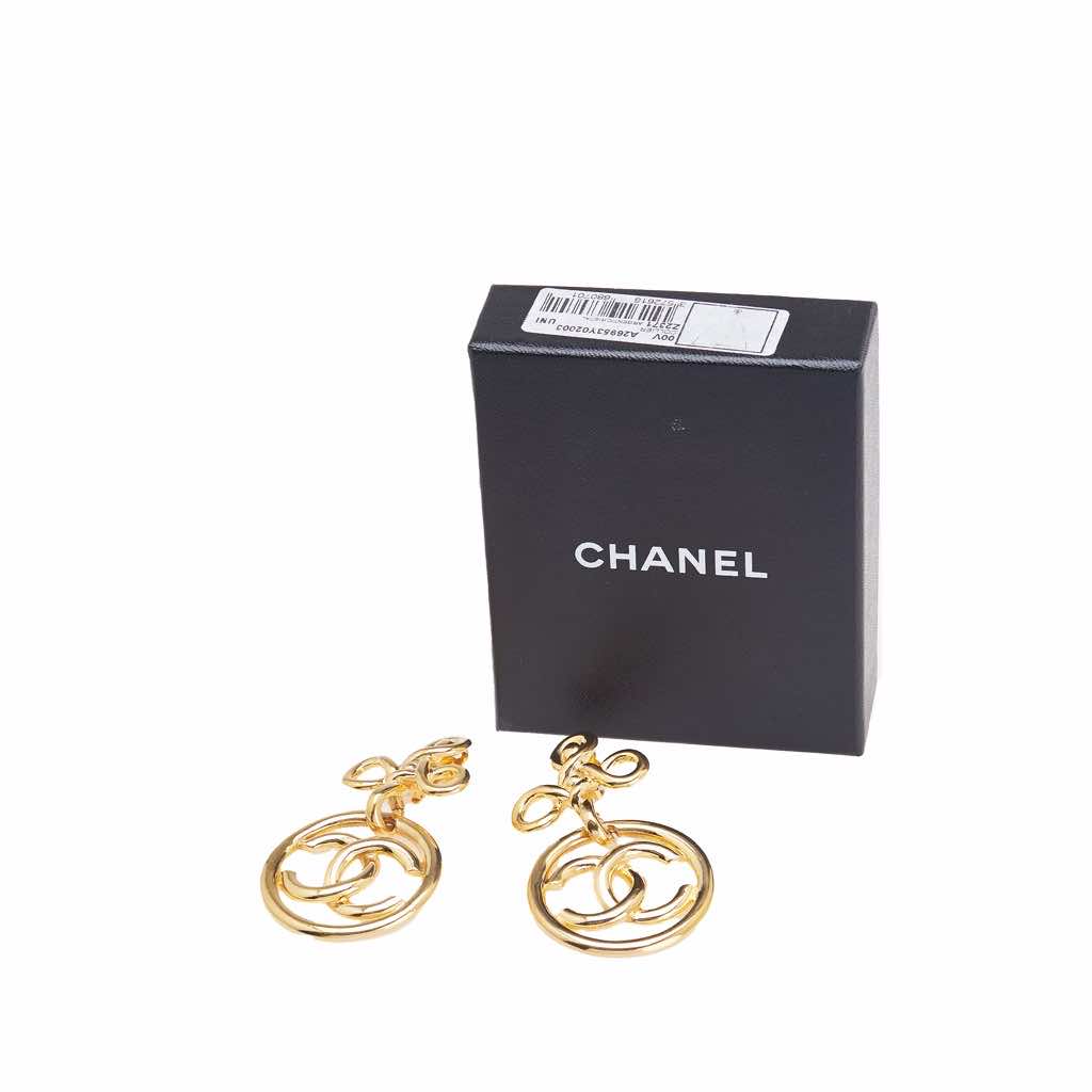 Chanel Gold Plated CC Drop Clip On Earrings - Side view