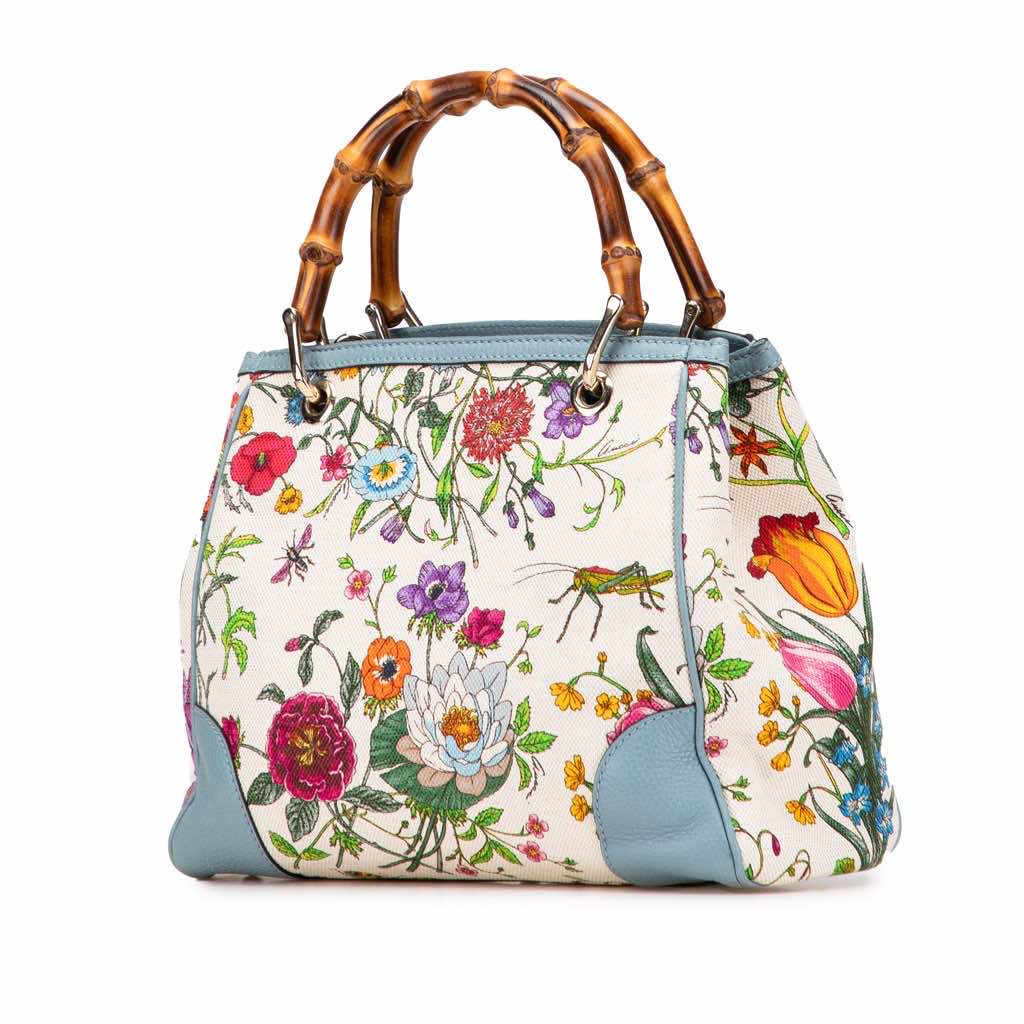 Gucci Small Canvas Flora Bamboo Shopper Satchel - 2