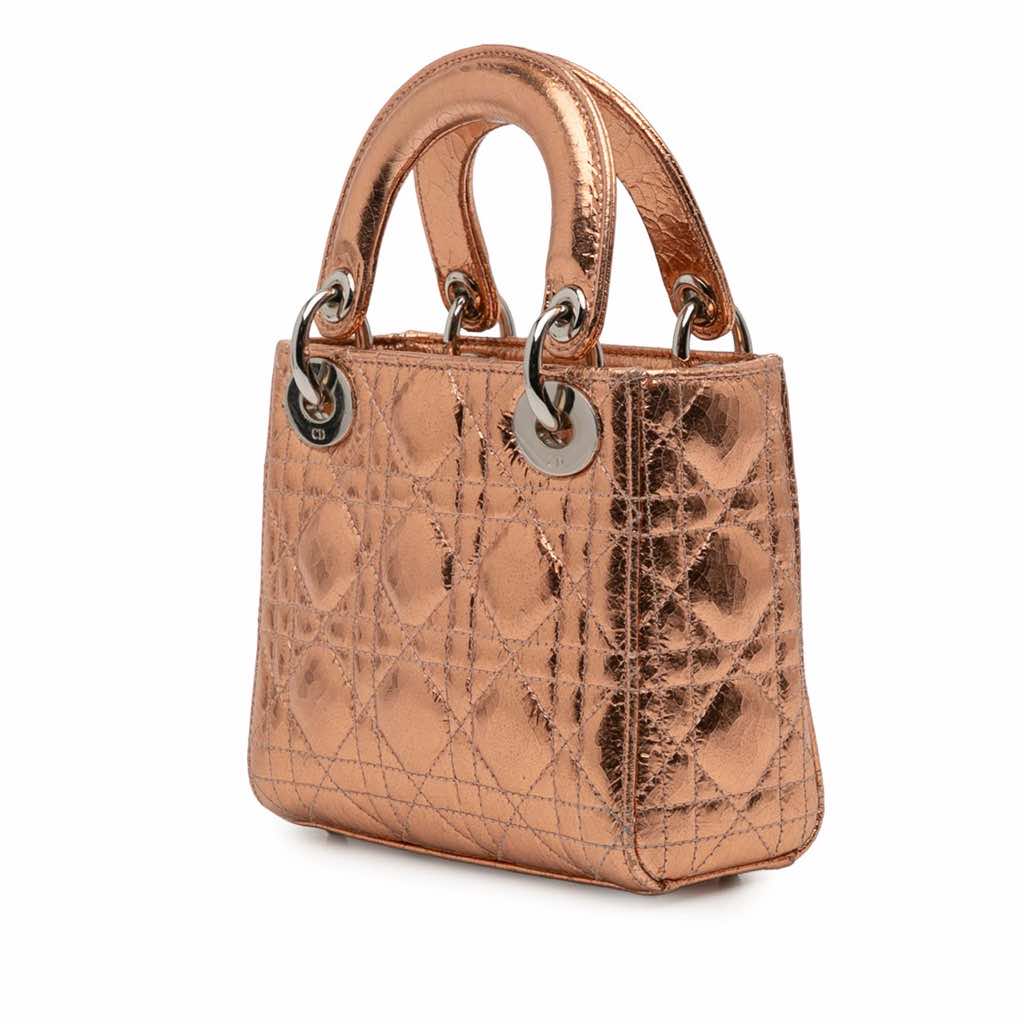 Dior Mini Metallic Crinkled Calfskin Cannage Lady Dior - Back view