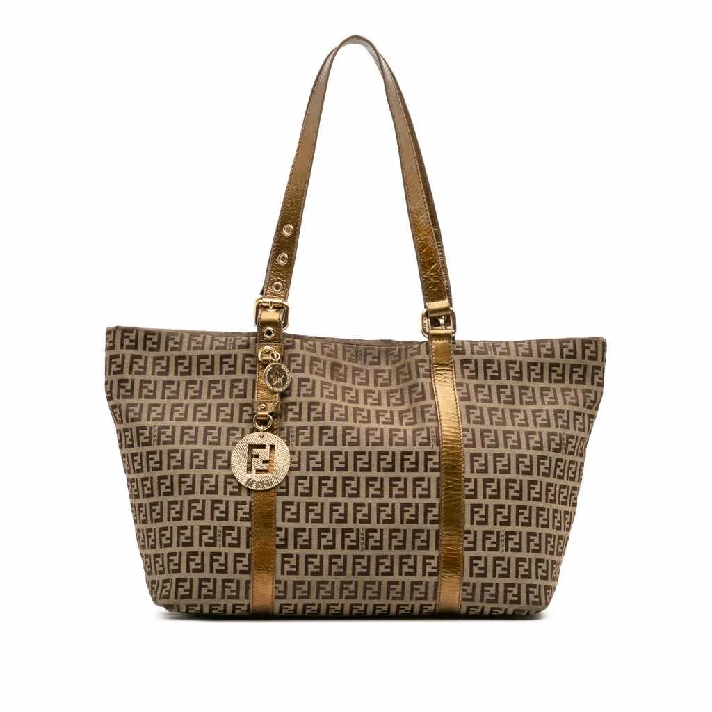 Fendi Zucchino Canvas Superstar Tote Brown Canvas Good - Front View