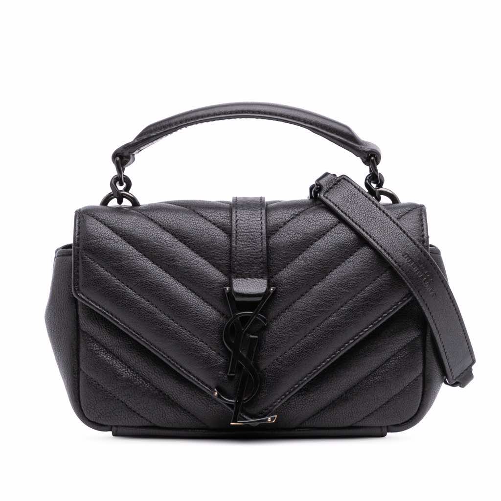 Saint Laurent Mini Chevron Sheepskin Monogram College Satchel