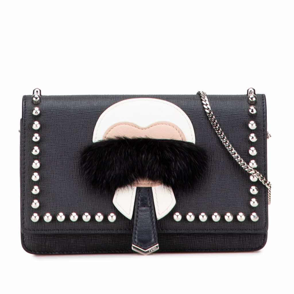 Fendi Studded Leather Karlito Wallet on Chain