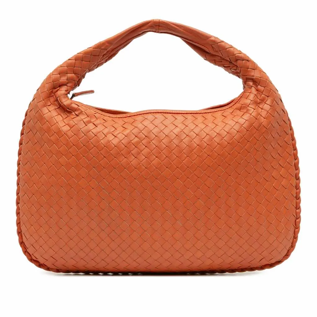 Bottega Veneta Small Nappa Intrecciato Veneta Hobo Orange Leather Good - Front View